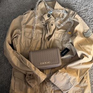 Vintage-Inspired Old Navy Military Utility Jacket - Khaki Tan and Bebe Crossbody